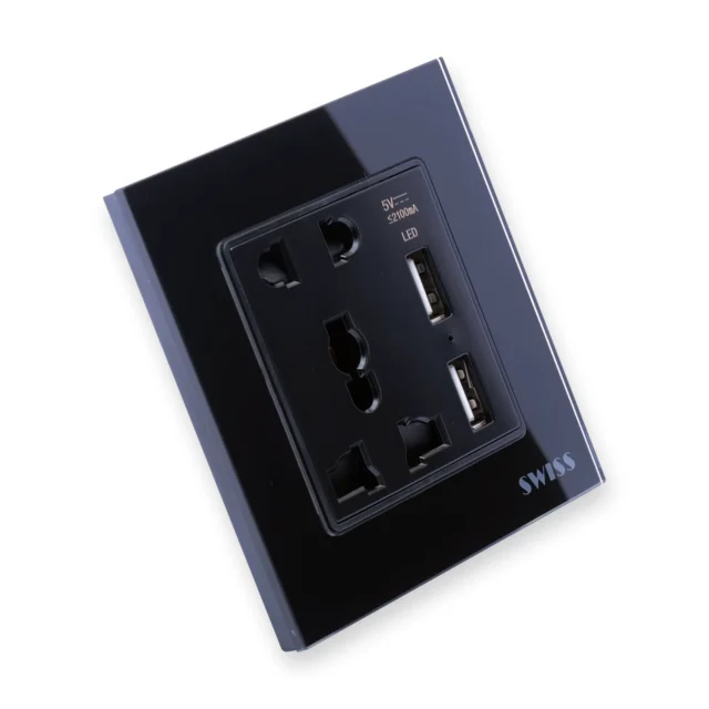 Swiss Luxury MF Socket 13 Amp + 2-USB