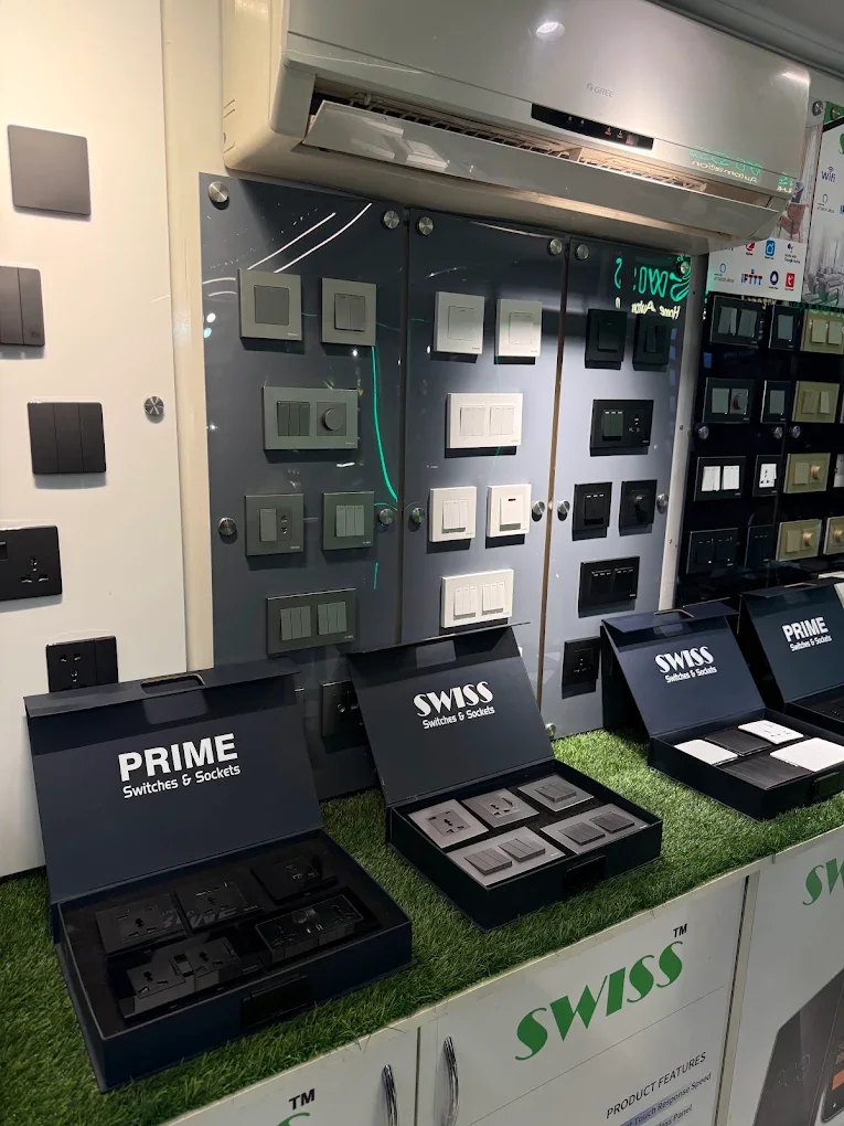 Switch sample boxes on our Lahore showroom counter