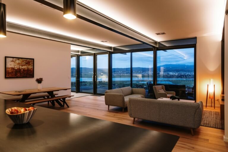 Warmly lit modern living room